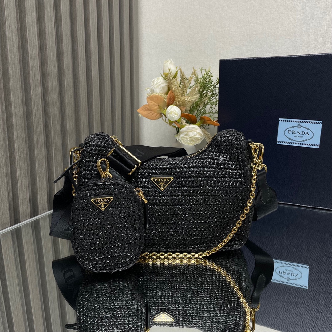 Prada Re Edition 2005 Crochet Shoulder Bag Black 1BH204